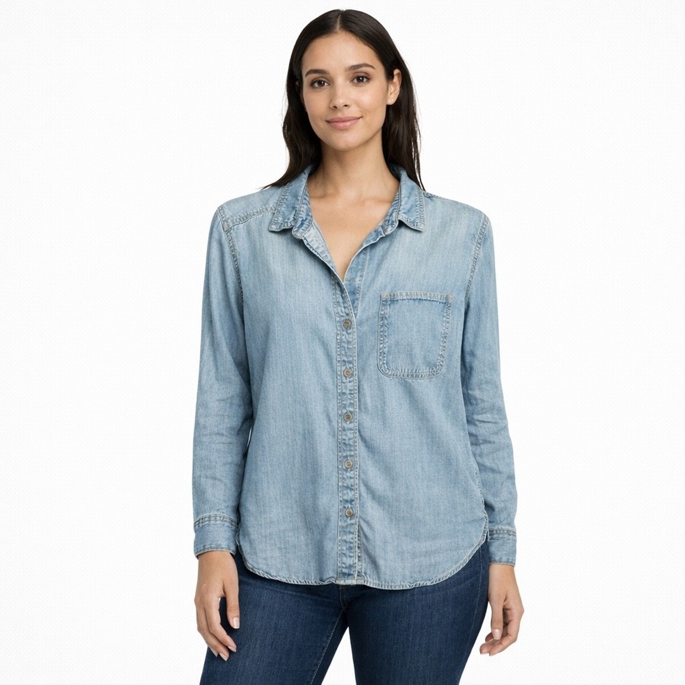 Cloth & Stone Anthropologie Top Women's Small Tunic Button Front Chambray Blue